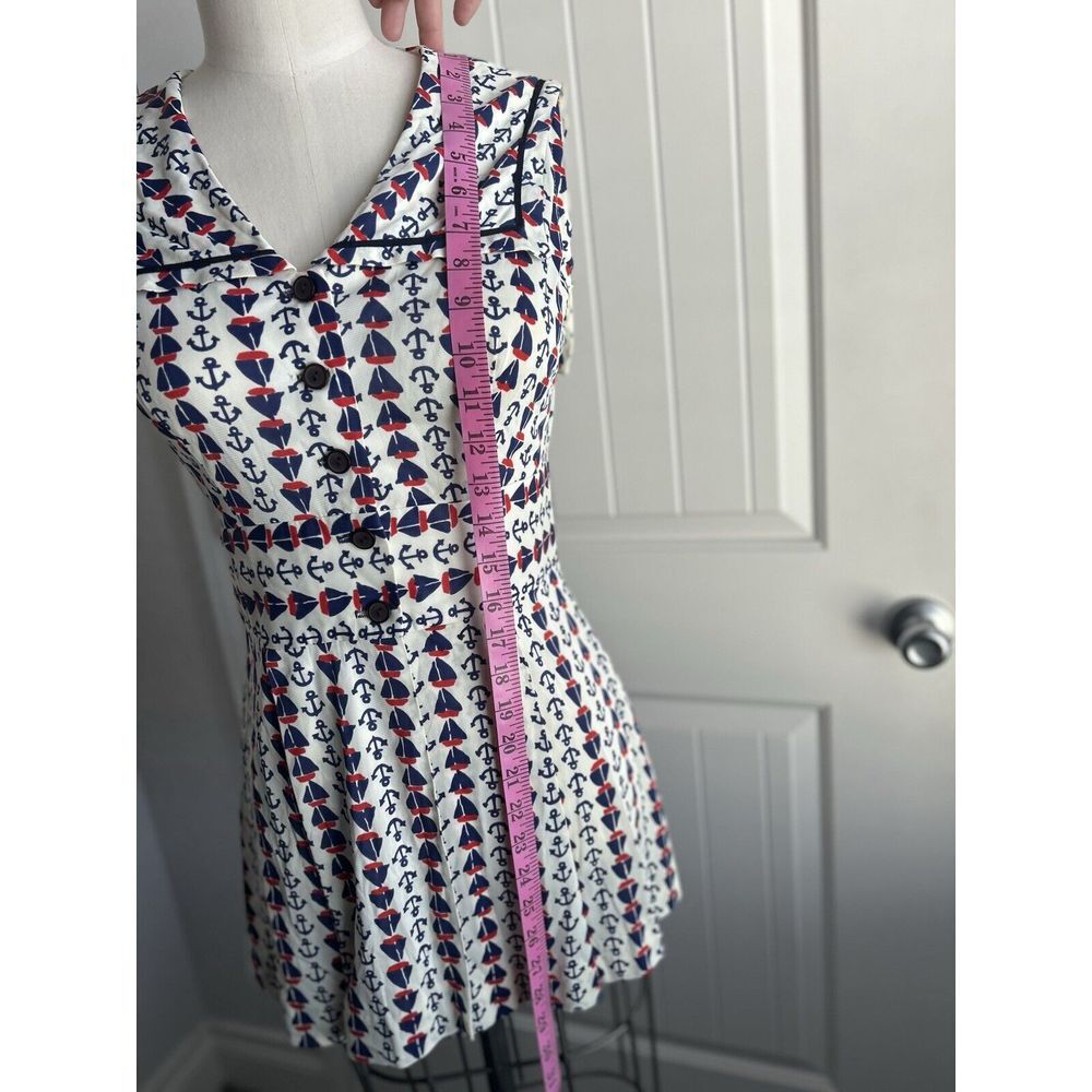Vintage 60s Sailor Nautical Style Sleeveless Mini Dress Scooter Skirt Small - Picture 14 of 16